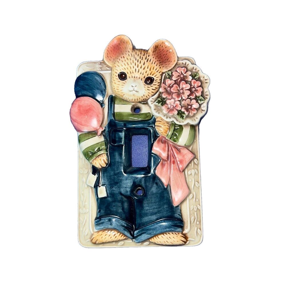 Vintage Takahashi Light Switch Cover Nursery Anthropomorphic Mouse Japan Ceramic